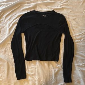 Cute Cut Out Black Long Sleeve Top